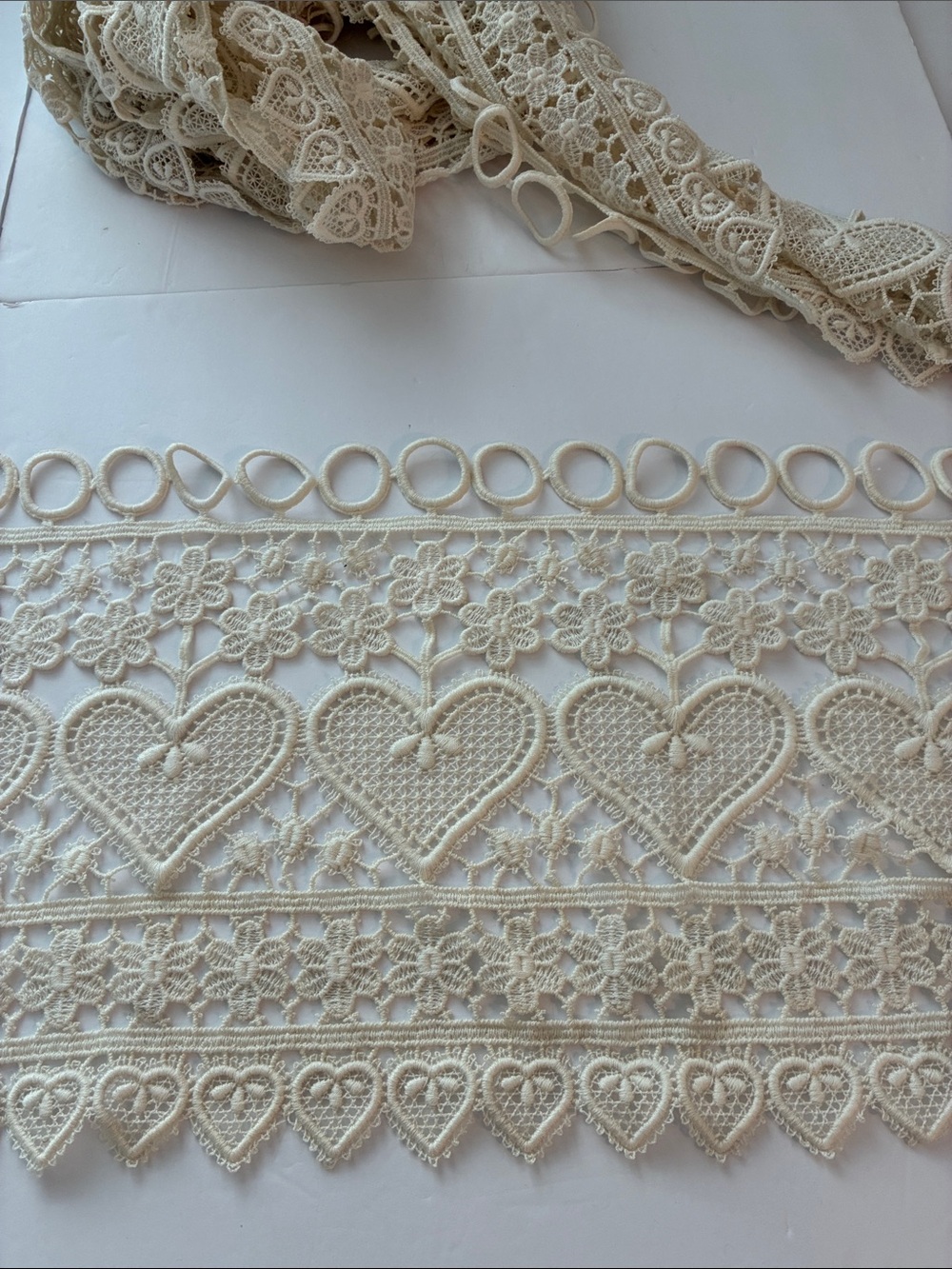 Crochet Delicate Heart Lace Trim in Cream - 210” Long window Valance?